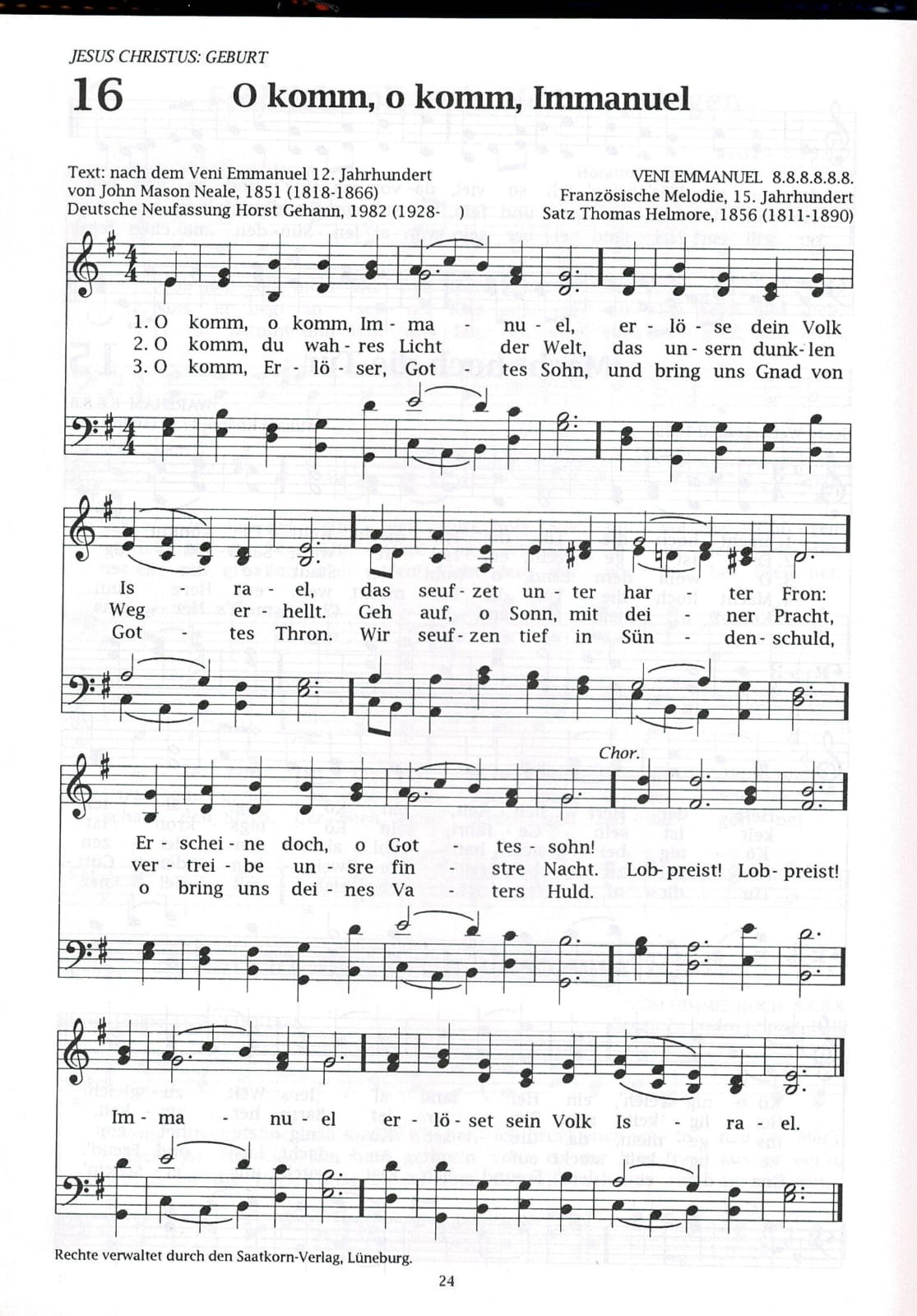 Noten O komm, o komm, Immanuel