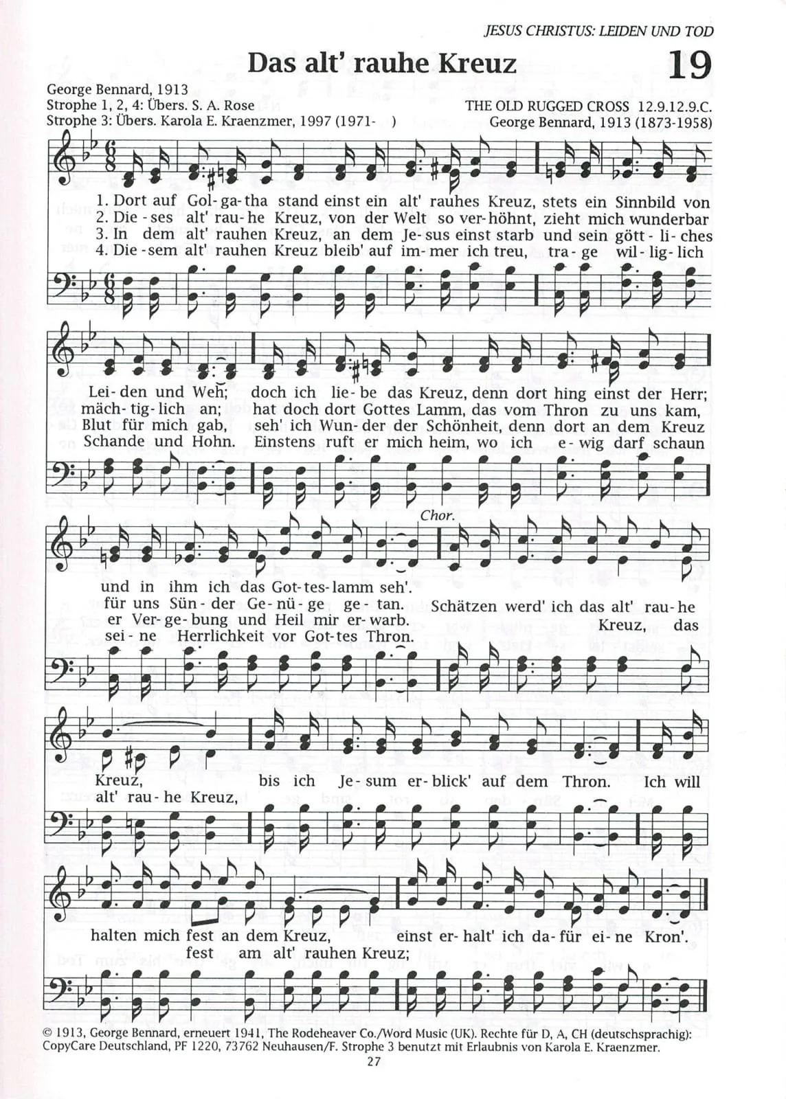 Noten Das alt’ rauhe Kreuz